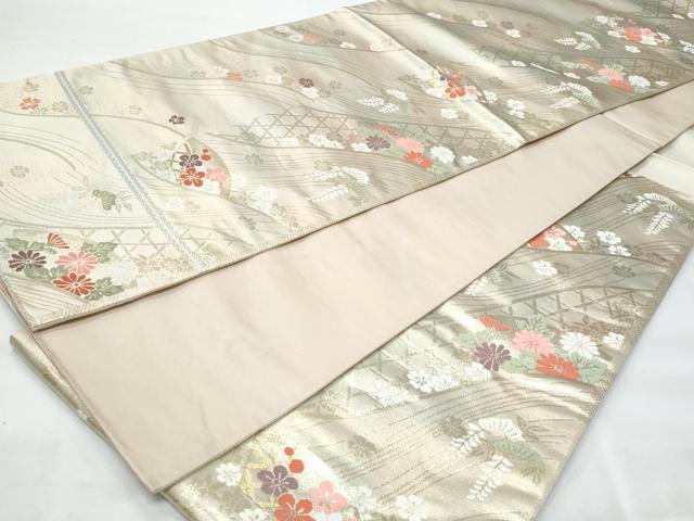 平和屋着物◎六通柄袋帯 流水花文 金糸 正絹 逸品 CABB7917fb