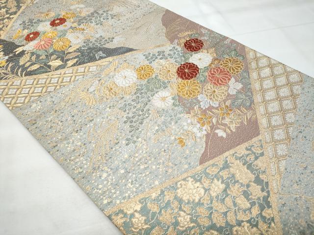 平和屋着物◎六通柄袋帯 唐織 切嵌草花文 金糸 正絹 逸品 CABB7919fb