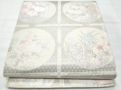 平和屋着物◎六通柄袋帯 唐織 天井花丸文 銀糸 正絹 逸品 CABB7922fb
