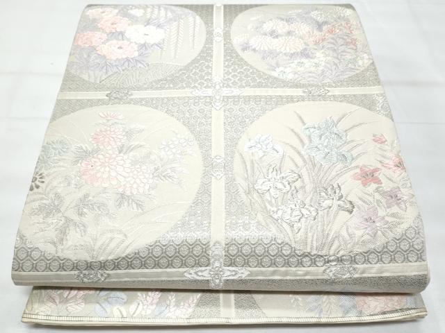 平和屋着物◎六通柄袋帯 唐織 天井花丸文 銀糸 正絹 逸品 CABB7922fb
