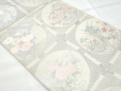 平和屋着物◎六通柄袋帯 唐織 天井花丸文 銀糸 正絹 逸品 CABB7922fb