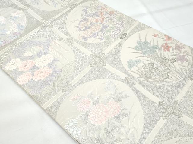 平和屋着物◎六通柄袋帯 唐織 天井花丸文 銀糸 正絹 逸品 CABB7922fb
