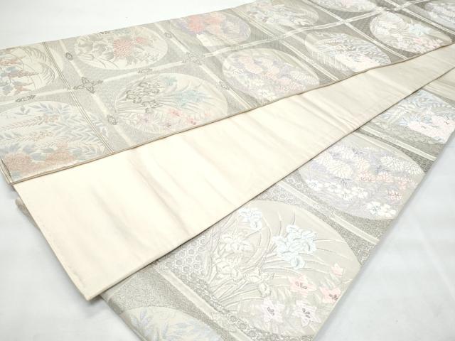 平和屋着物◎六通柄袋帯 唐織 天井花丸文 銀糸 正絹 逸品 CABB7922fb
