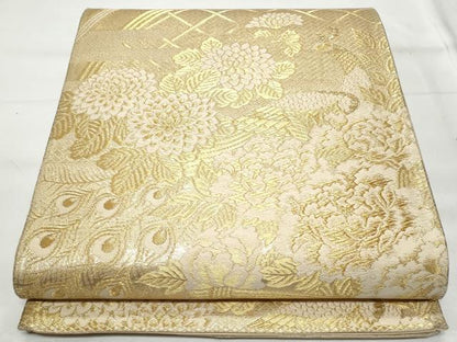 平和屋着物◎六通柄袋帯　籬孔雀花文　金糸　正絹　逸品　CABB7923fb