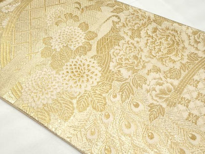 平和屋着物◎六通柄袋帯　籬孔雀花文　金糸　正絹　逸品　CABB7923fb