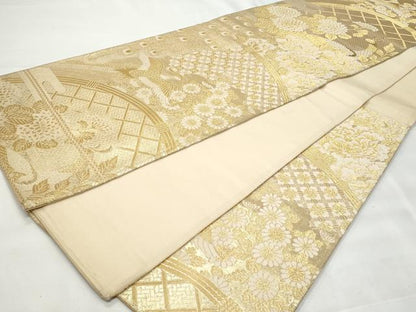平和屋着物◎六通柄袋帯　籬孔雀花文　金糸　正絹　逸品　CABB7923fb