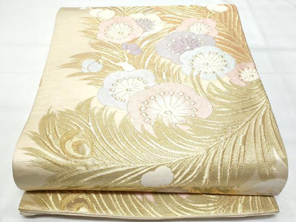 平和屋着物◎六通柄袋帯 孔雀羽花文 金糸 正絹 逸品 CABB7924fb