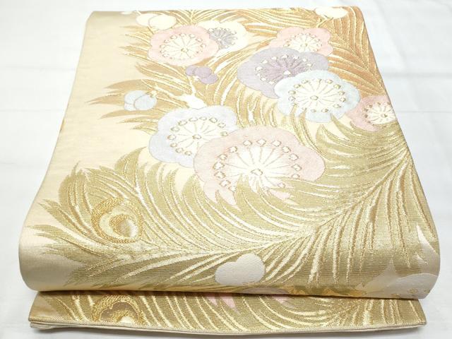 平和屋着物◎六通柄袋帯 孔雀羽花文 金糸 正絹 逸品 CABB7924fb