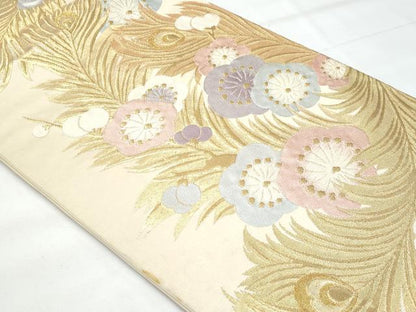 平和屋着物◎六通柄袋帯 孔雀羽花文 金糸 正絹 逸品 CABB7924fb