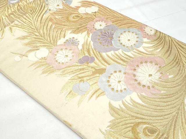 平和屋着物◎六通柄袋帯 孔雀羽花文 金糸 正絹 逸品 CABB7924fb