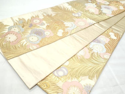 平和屋着物◎六通柄袋帯 孔雀羽花文 金糸 正絹 逸品 CABB7924fb