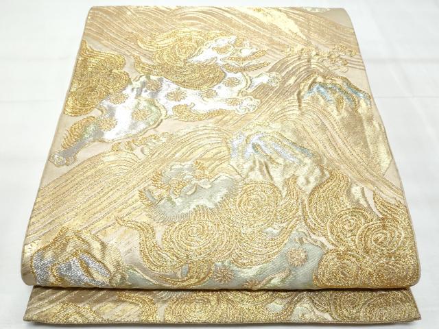 平和屋着物◎六通柄袋帯 唐獅子 金銀糸 正絹 逸品 CABB7925fb