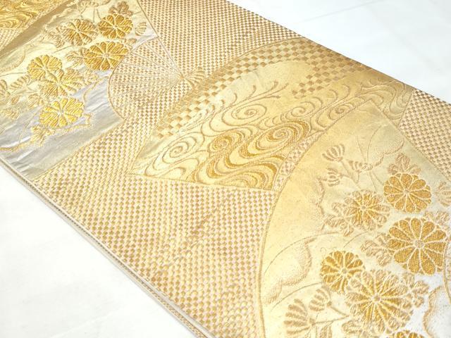 平和屋着物◎六通柄袋帯 扇面流水花文 金銀糸 正絹 逸品 CABB7935fb