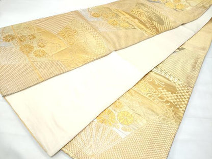 平和屋着物◎六通柄袋帯 扇面流水花文 金銀糸 正絹 逸品 CABB7935fb
