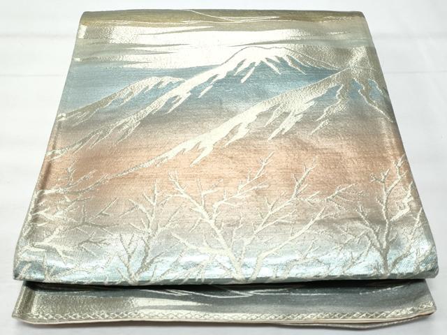 平和屋着物◎六通柄袋帯 遠山風景文 銀糸 正絹 逸品 CABB7941fb