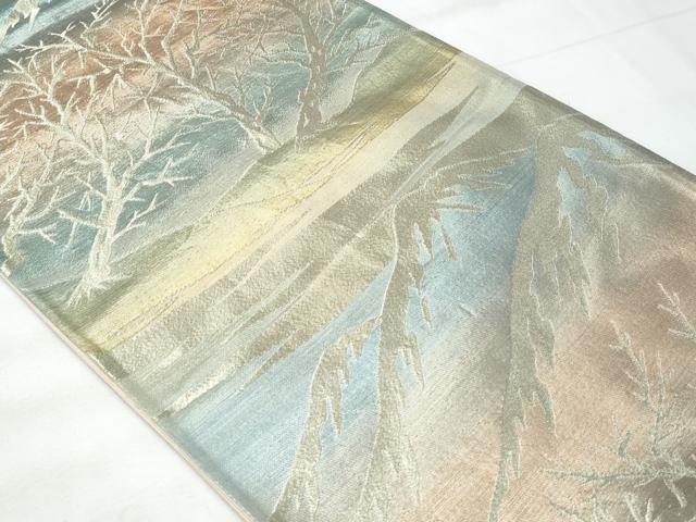 平和屋着物◎六通柄袋帯 遠山風景文 銀糸 正絹 逸品 CABB7941fb