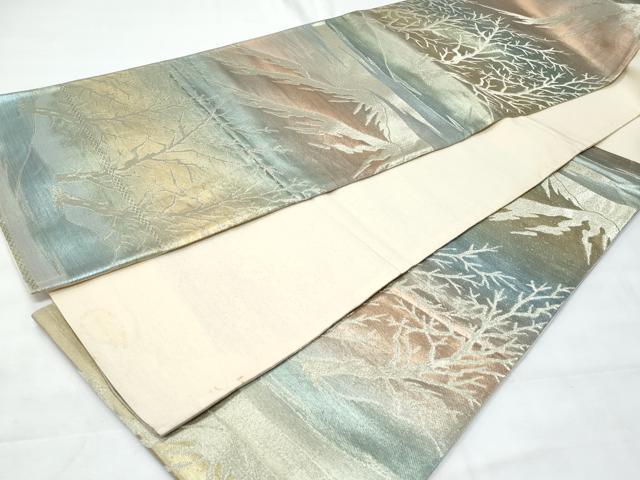 平和屋着物◎六通柄袋帯 遠山風景文 銀糸 正絹 逸品 CABB7941fb