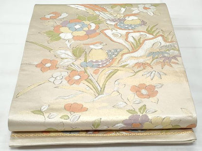 平和屋着物◎六通柄袋帯 花鳥文 金銀糸 正絹 逸品 CABB7943fb