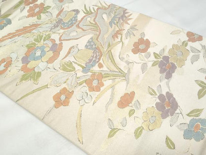 平和屋着物◎六通柄袋帯 花鳥文 金銀糸 正絹 逸品 CABB7943fb
