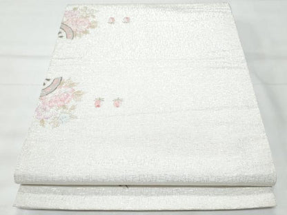 平和屋着物◎全通柄袋帯 総刺繍 駒刺繍 花車文 銀糸 正絹 逸品 CABB7952fb