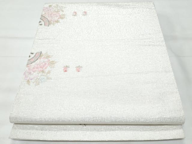 平和屋着物◎全通柄袋帯 総刺繍 駒刺繍 花車文 銀糸 正絹 逸品 CABB7952fb