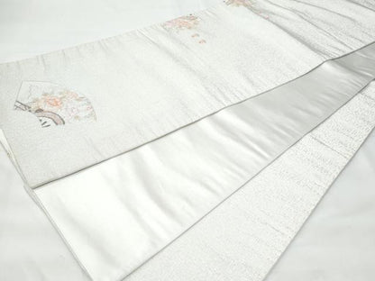 平和屋着物◎全通柄袋帯 総刺繍 駒刺繍 花車文 銀糸 正絹 逸品 CABB7952fb