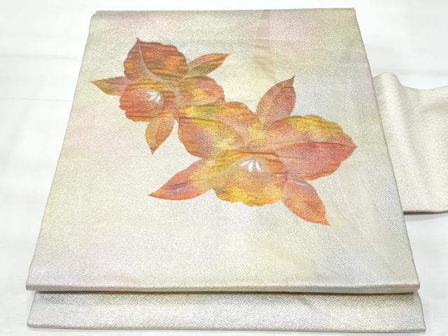 平和屋着物◎九寸名古屋帯　草花文　銀糸　正絹　逸品　CABB7956fb