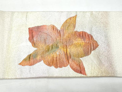 平和屋着物◎九寸名古屋帯　草花文　銀糸　正絹　逸品　CABB7956fb