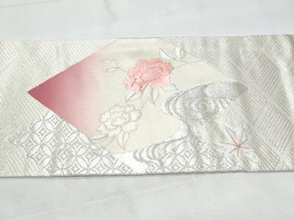 平和屋着物◎九寸名古屋帯 総刺繍 枝花文 銀糸 正絹 逸品 CABB7967fb