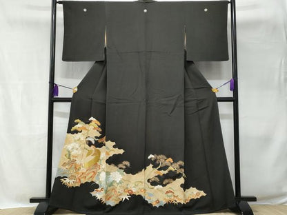 平和屋着物■豪華黒留袖 刺繍 尾長鳥枝花文 金彩 正絹 逸品 CABB7975fb