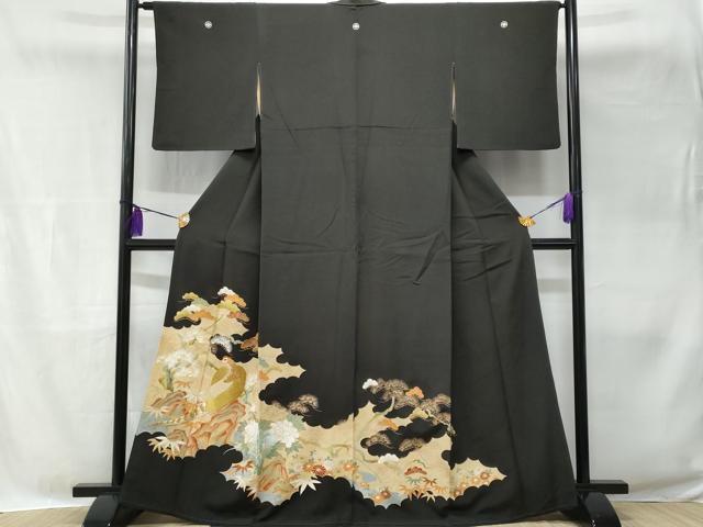 平和屋着物■豪華黒留袖 刺繍 尾長鳥枝花文 金彩 正絹 逸品 CABB7975fb
