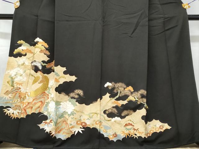 平和屋着物■豪華黒留袖 刺繍 尾長鳥枝花文 金彩 正絹 逸品 CABB7975fb