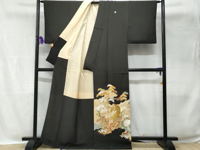 平和屋着物■豪華黒留袖 刺繍 尾長鳥枝花文 金彩 正絹 逸品 CABB7975fb