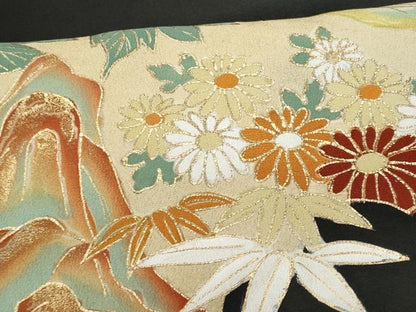 平和屋着物■豪華黒留袖 刺繍 尾長鳥枝花文 金彩 正絹 逸品 CABB7975fb