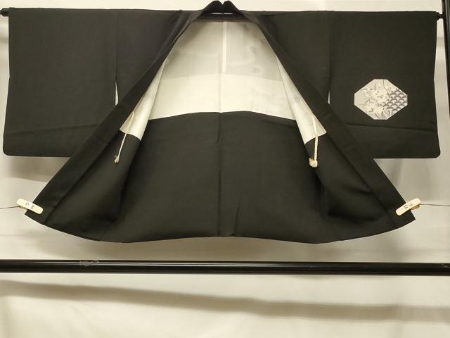 平和屋着物＃羽織　青海波草花文　黒地　正絹　逸品　CABB8033in
