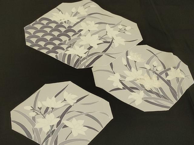 平和屋着物＃羽織　青海波草花文　黒地　正絹　逸品　CABB8033in