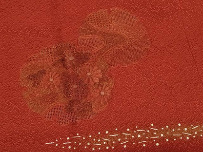 平和屋着物＃中国三大刺繍　スワトウ刺繍　道行コート　雪輪花文　金銀彩　正絹　逸品　CABB8047in