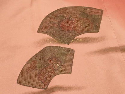 平和屋着物＃中国三大刺繍　スワトウ刺繍　道行コート　地紙草花文　金彩　正絹　逸品　CABB8067in