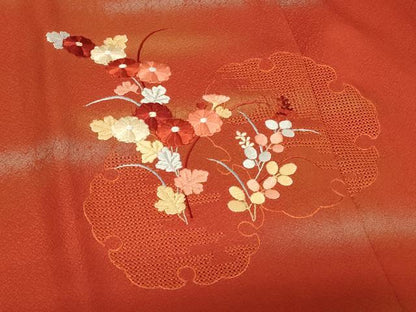 平和屋着物＃中国三大刺繍　スワトウ刺繍　道行コート　雪輪草花文　金銀彩　正絹　逸品　CABB8084in