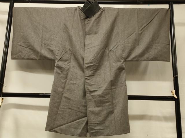 平和屋着物＃男性　和装コート　角袖　縞　ロング丈　ウール　CABB8141in