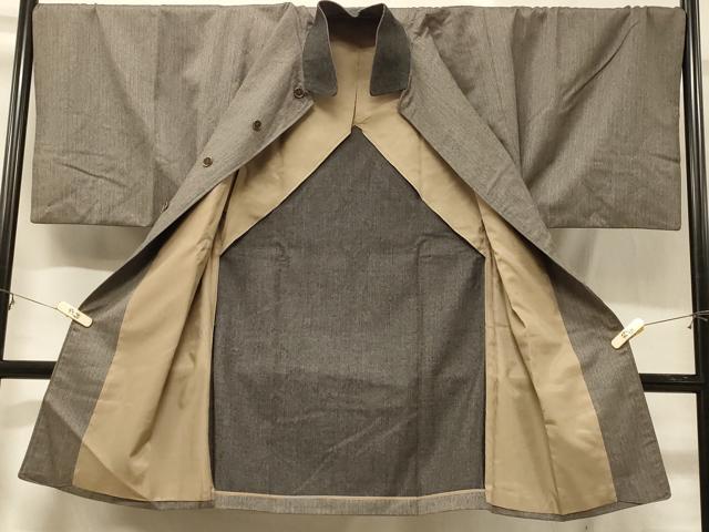 平和屋着物＃男性　和装コート　角袖　縞　ロング丈　ウール　CABB8141in