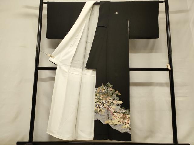 平和屋着物■豪華黒留袖　作家物　風景草花文　金彩　正絹　逸品　CABB8235in