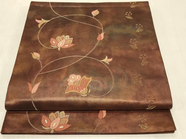 平和屋着物◎六通柄袋帯　更紗花文　金糸　引箔　正絹　逸品　CABB8298in