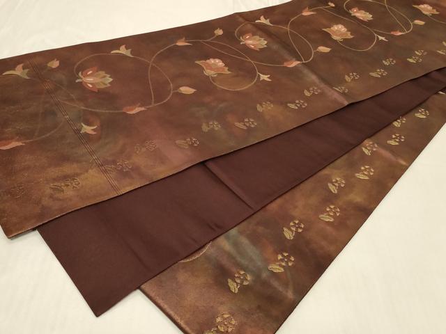 平和屋着物◎六通柄袋帯　更紗花文　金糸　引箔　正絹　逸品　CABB8298in