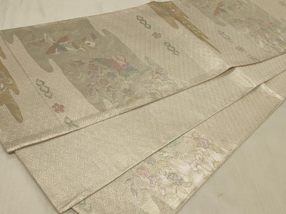 平和屋着物◎佐賀錦 六通柄袋帯 更紗花鳥文 金銀糸 正絹 逸品 CABB8307in