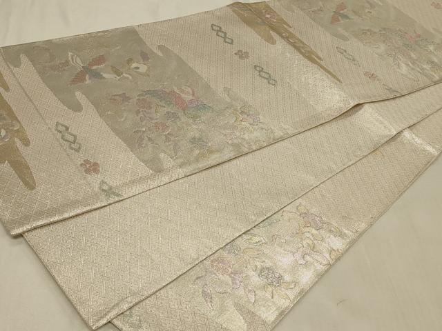 平和屋着物◎佐賀錦 六通柄袋帯 更紗花鳥文 金銀糸 正絹 逸品 CABB8307in