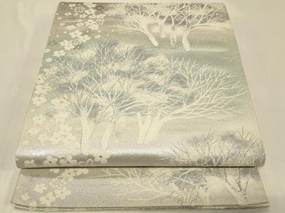 平和屋着物◎六通柄袋帯 樹林文 銀糸 正絹 逸品 CABB8309in