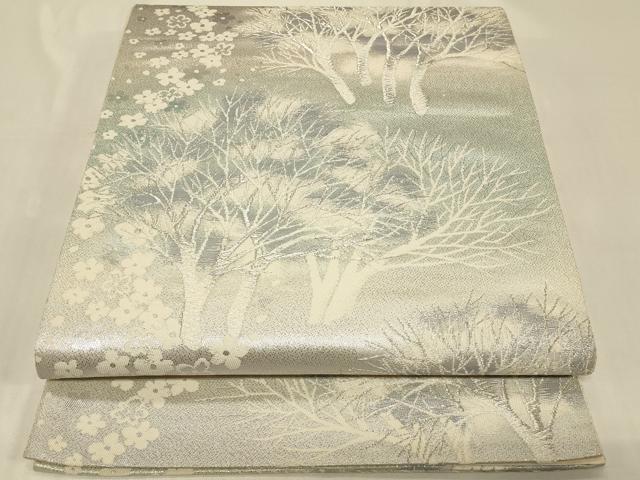 平和屋着物◎六通柄袋帯 樹林文 銀糸 正絹 逸品 CABB8309in