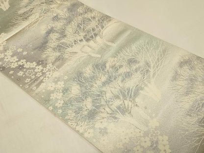 平和屋着物◎六通柄袋帯 樹林文 銀糸 正絹 逸品 CABB8309in