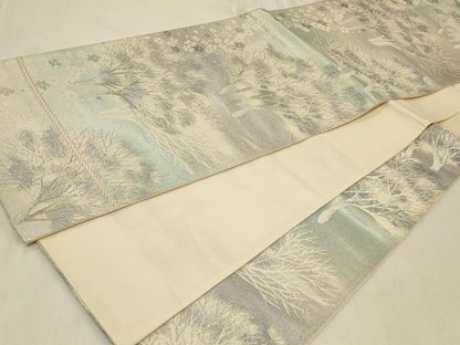 平和屋着物◎六通柄袋帯 樹林文 銀糸 正絹 逸品 CABB8309in